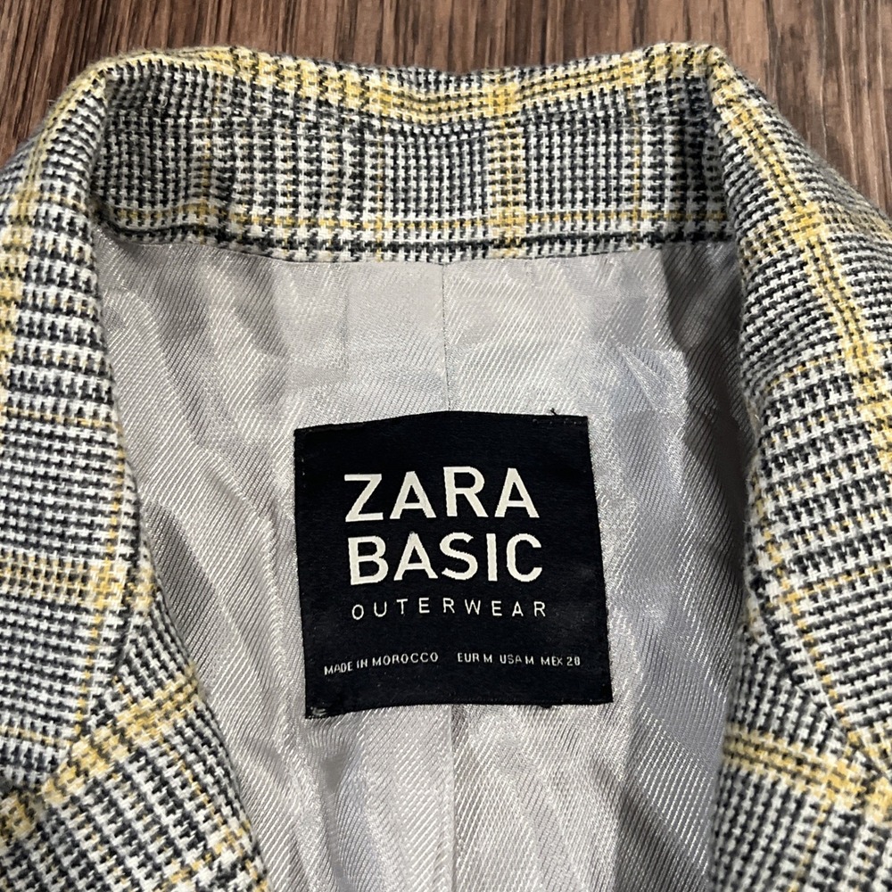 Zara Yellow grey check Checked Double Breasted Mid Length coat Size M - Picture 4 of 16